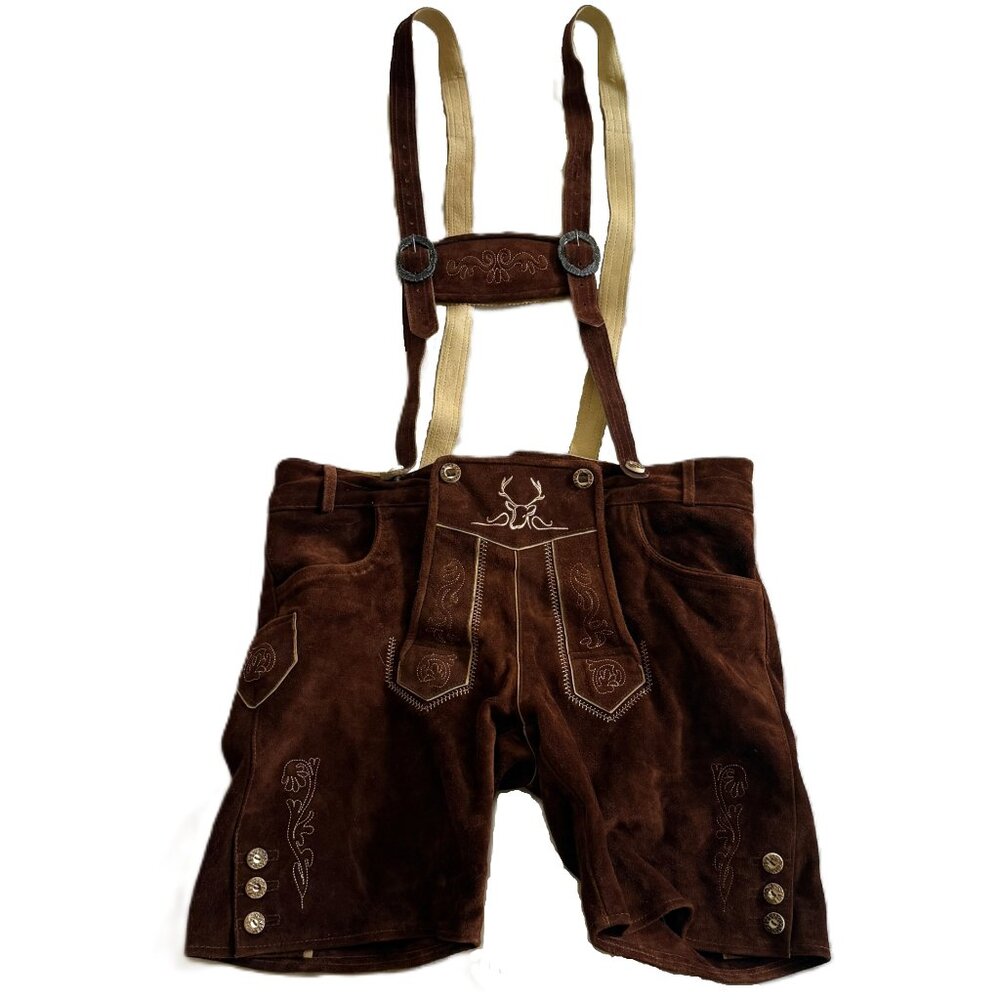 Bavaria Trachten Lederhosen Mens 38 Shorts Genuine Leather Oktoberfest Suspender - Picture 2 of 10
